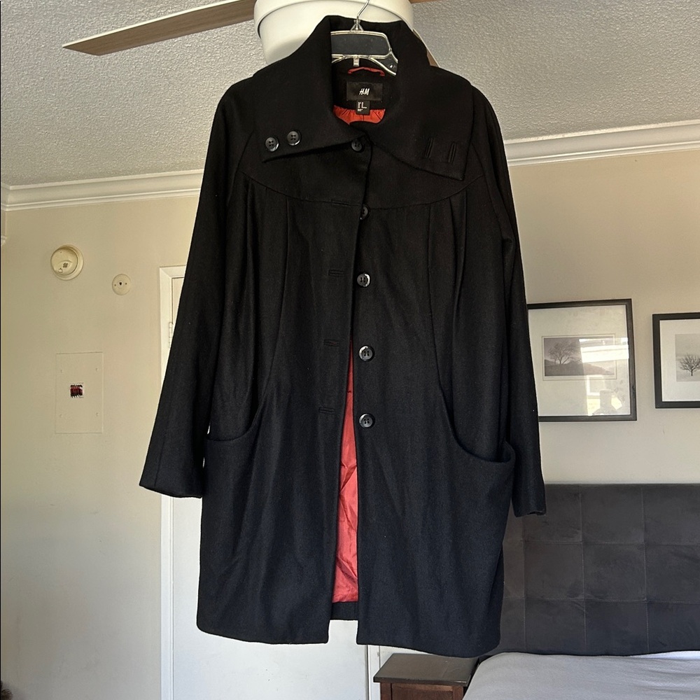 H&M Black Coat with Red Lining wool blend